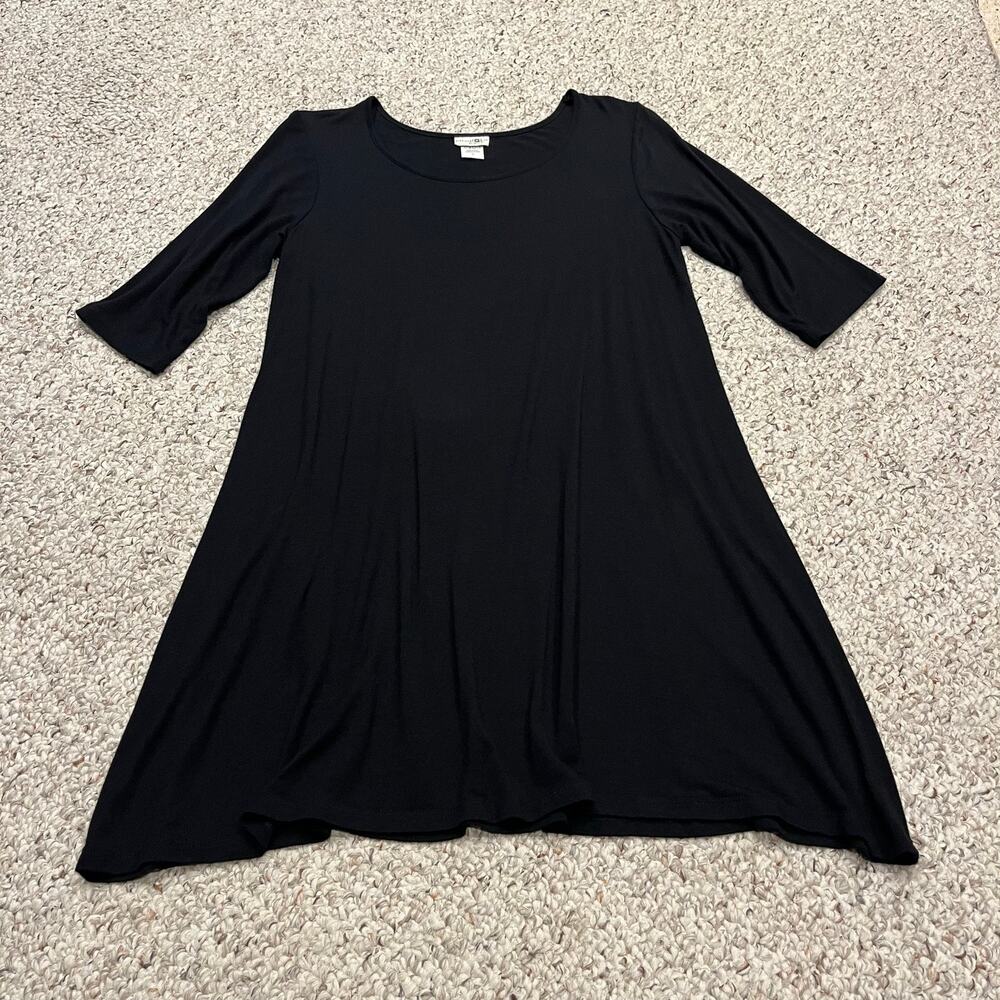 Natural Life Black Jersey Mini Dress L Swing Classic Lagenlook Stretch Casual